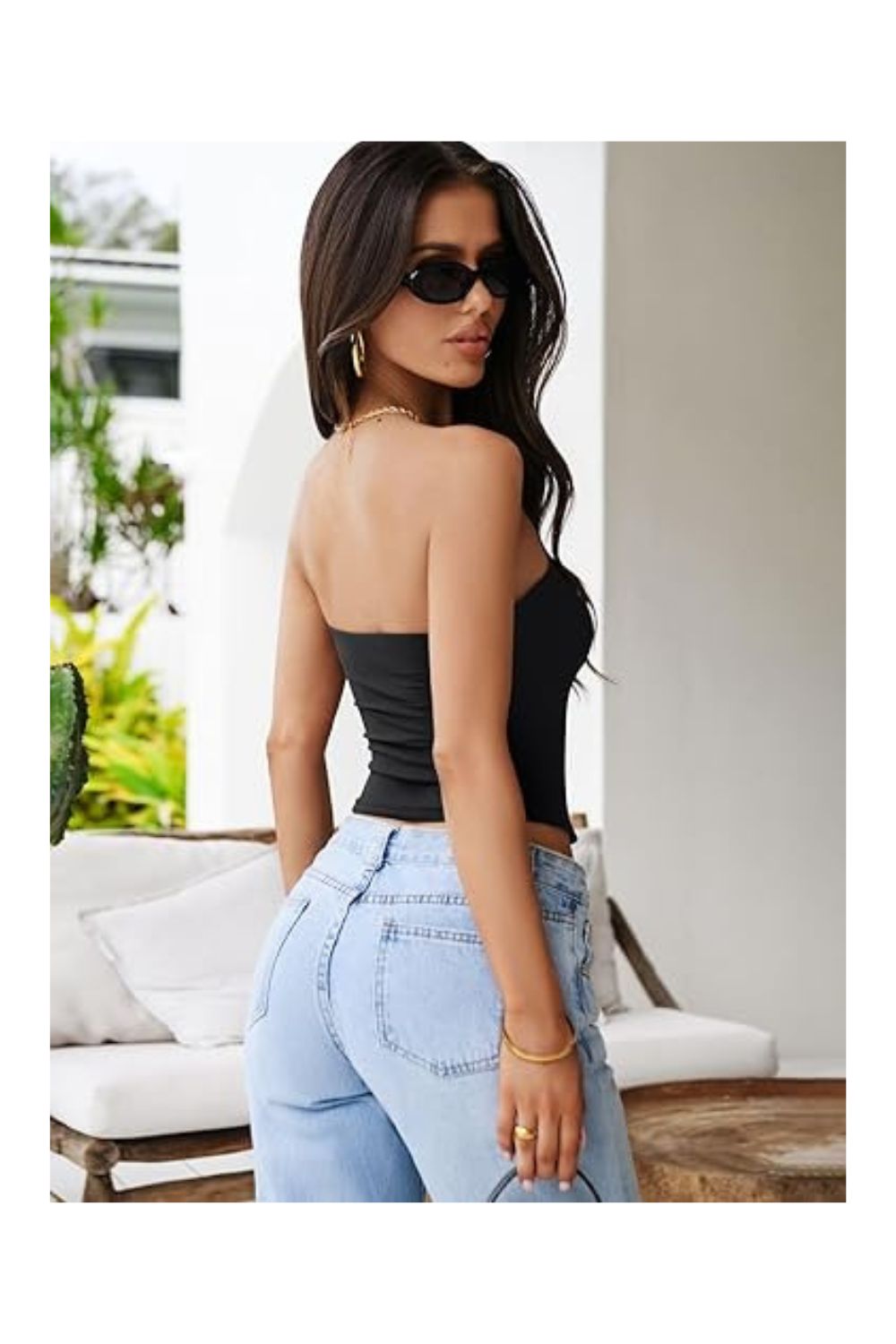 Trendy Women's Y2K Strapless Backless Double-Lined Crop Top