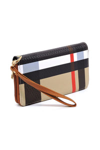 Plaid Check Printed Zip Around Wallet Wristlet