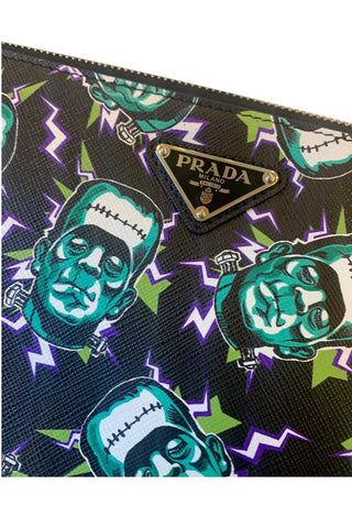 Prada Thunder Frankenstein Leather Studded Wristlet Bag