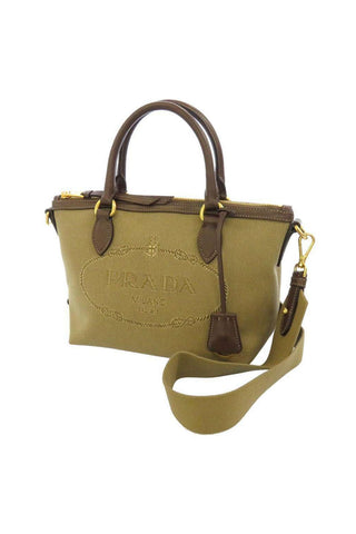 Prada Canvas Jacquard Logo Trim Small Satchel Handbag