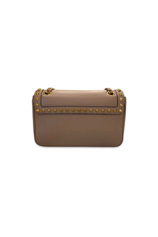 PRADA PATTINA GLACE Calf Leather Cammeo Beige Gold Studded Bag