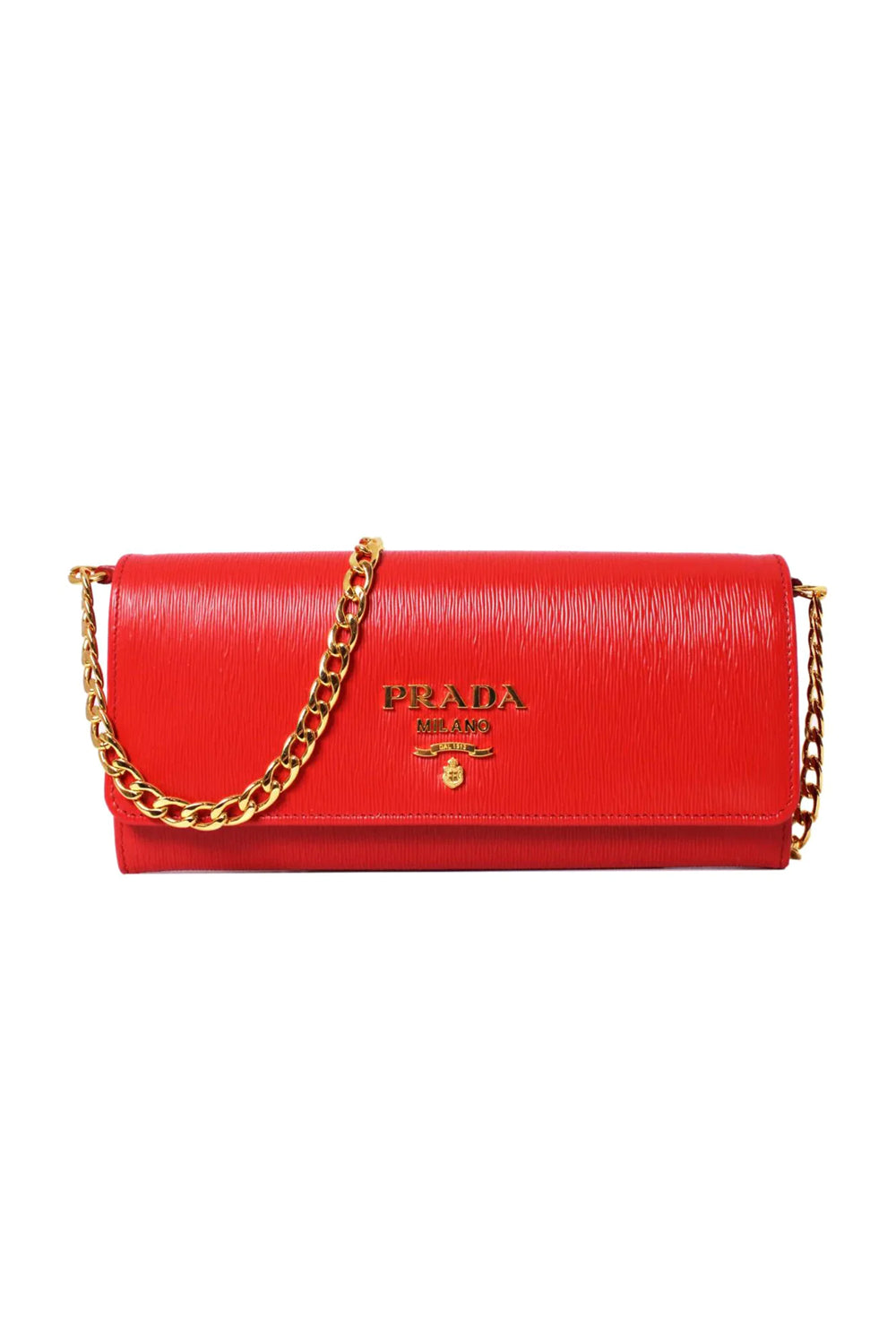 Prada Lacca Leather Chain Crossbody Wallet