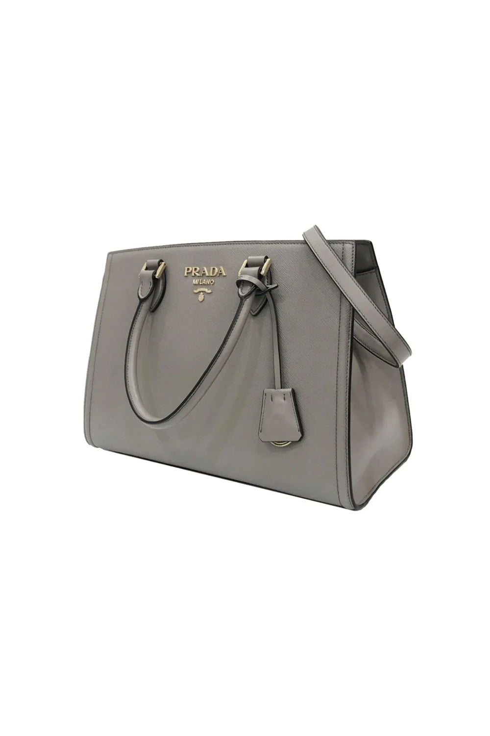 Prada Argilla Gray Saffiano Lux Leather Large Satchel Handbag 1BA228