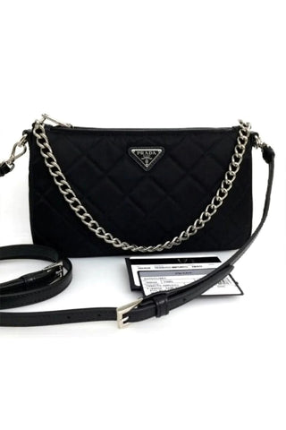 Prada Tessuto Nylon Quilted Chain Convertible Crossbody Bag