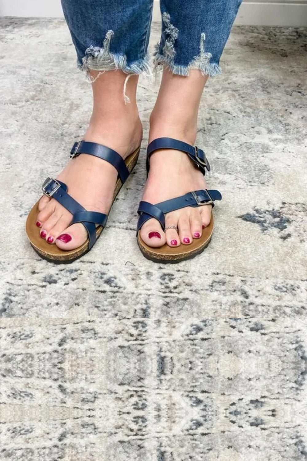 Weeboo Navy Summer Strappy Buckle Sandals Woman