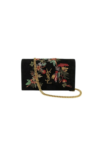 Saint Laurent Kate Suede Monogramme Embroidered Parrots