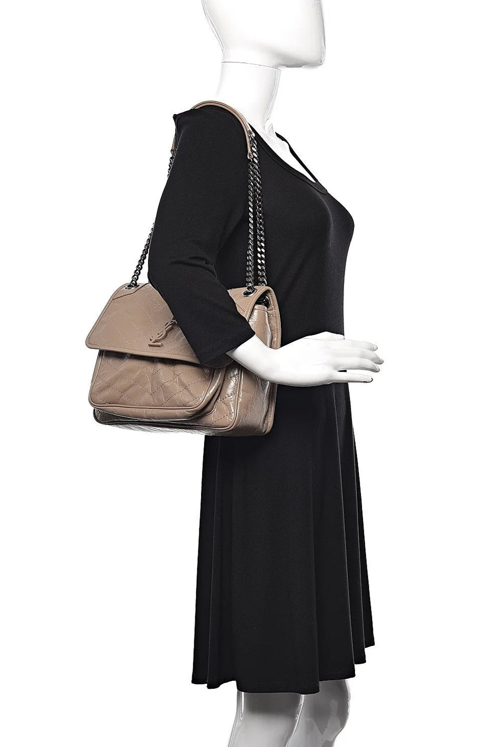 Saint Laurent Niki Light Taupe Leather Shoulder Bag