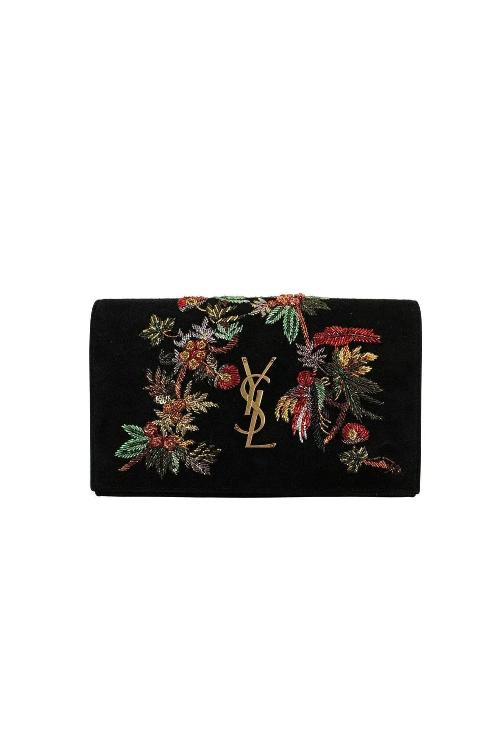 Saint Laurent Kate Suede Monogramme Embroidered Parrots