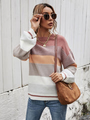 Striped Ribbed Trim Sweater
