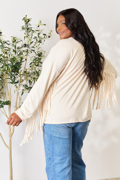 Celeste Full Size Fringe Detail Long Sleeve Blouse