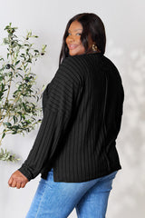 Basic Bae Full Size Ribbed Round Neck Slit Shirt