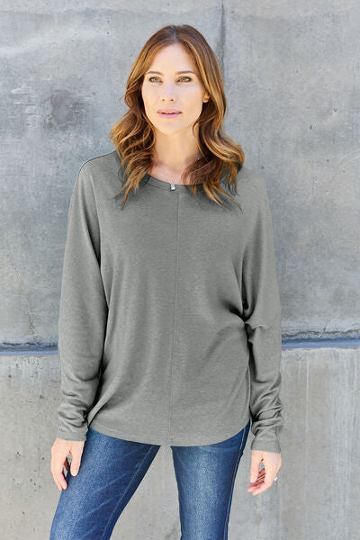 Double Take Full Size Round Neck Long Sleeve Shirt