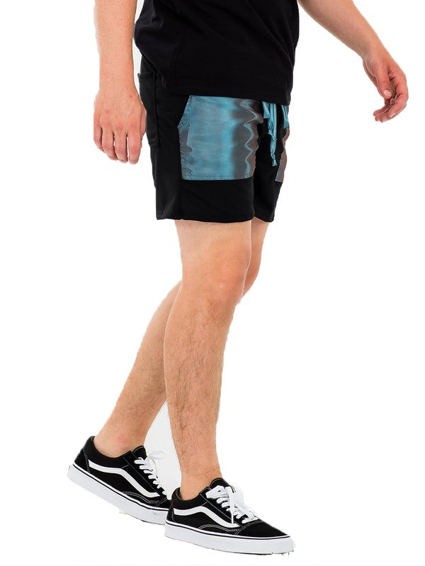 Peacock Iridescent Above the Knee Shorts - Blue