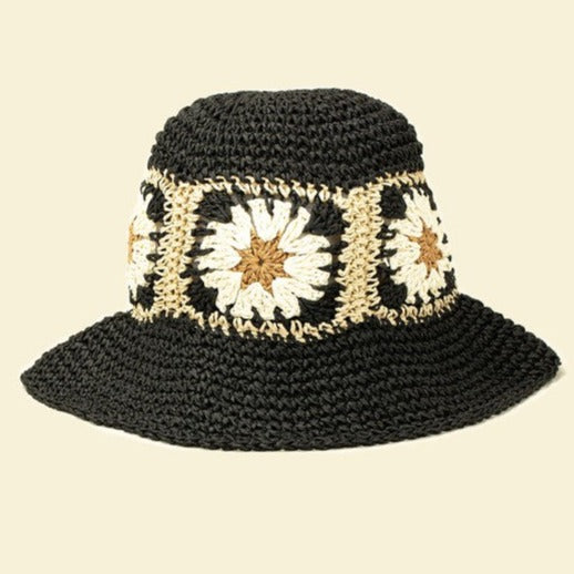 Packable crochet granny square bucket hat