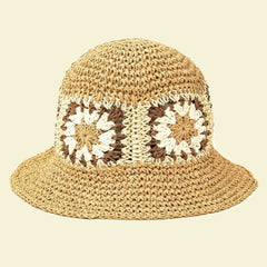 Packable crochet granny square bucket hat