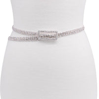 Front Rectangle Buckle with 2 Row Rhinestone Belt
