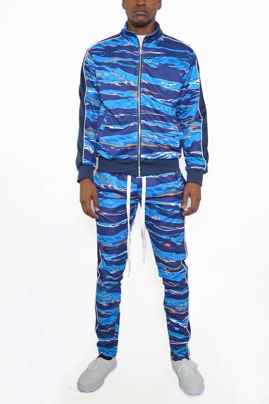 Men's Print Full Zip Track Suit Set - Multicolor