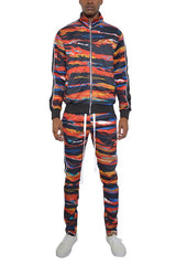Men's Print Full Zip Track Suit Set - Multicolor