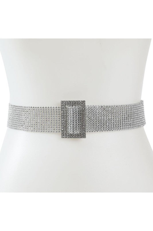 Rectangle Point Buckle Pave Pin Rhinestone Belt