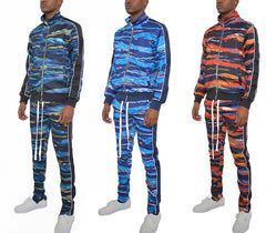 Men's Print Full Zip Track Suit Set - Multicolor