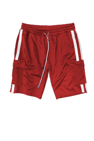 Two Stripe Cargo Pouch Shorts - Red/White