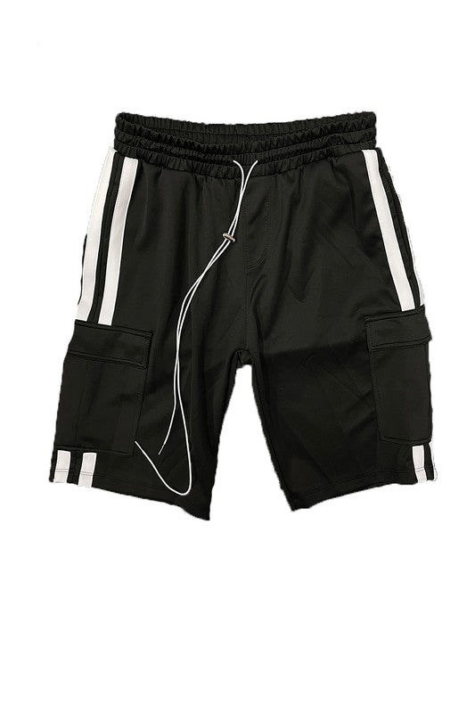Two Stripe Cargo Pouch Shorts - Black