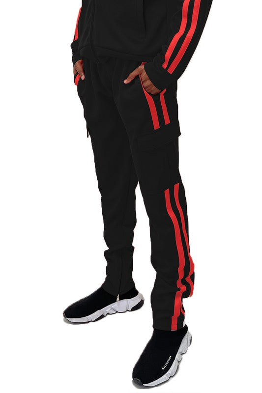 Two Stripe Cargo Pouch Track Pants in Black