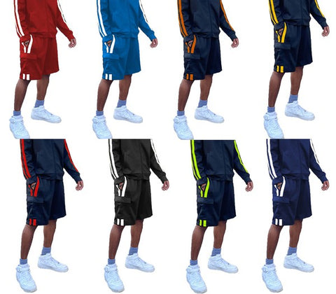 Two Stripe Cargo Pouch Shorts - Red/White