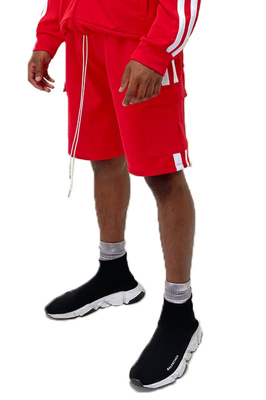 Two Stripe Cargo Pouch Shorts - Red/White