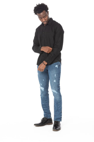 Distressed Rip Slim Taper Denim Jeans For Men