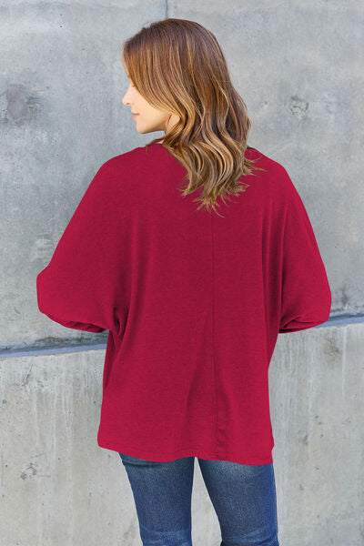 Double Take Full Size Round Neck Long Sleeve Shirt