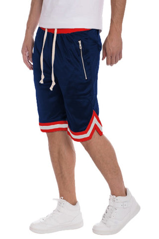 Striped Band Solid Basketball Shorts - Black