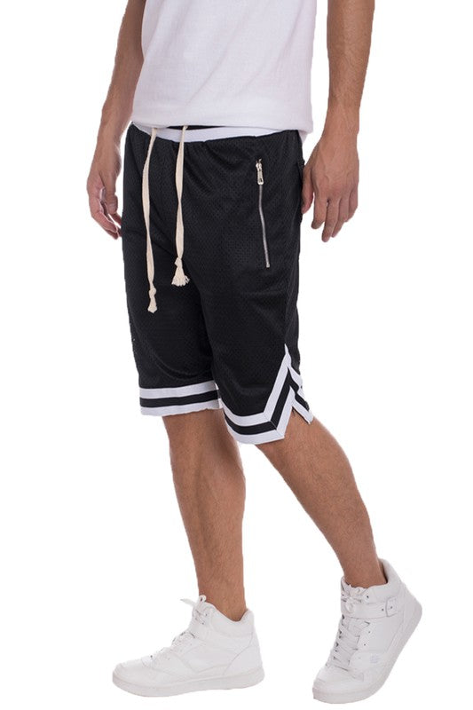 Striped Band Solid Basketball Shorts - Black