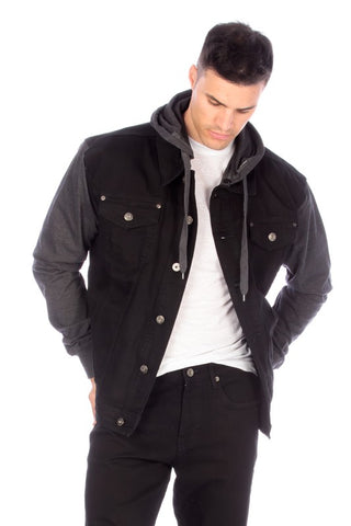 Denim Jacket With Hood in Black