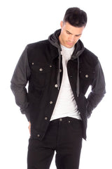 Denim Jacket With Hood in Black