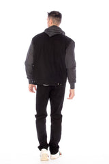 Denim Jacket With Hood in Black