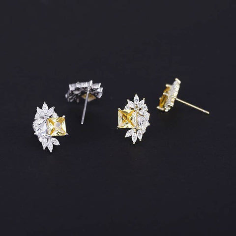 Yellow Crystal Floral Earring