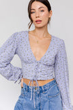 Puff Sleeve Lace Up V Neck Top