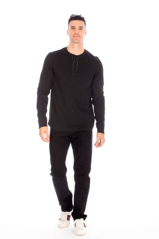 Henley Long Sleeve for Men in Black