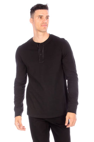 Henley Long Sleeve for Men in Black