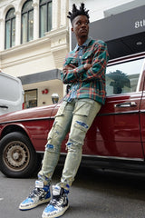 Unisex Flannel Shacket With Denim 