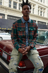 Unisex Flannel Shacket With Denim 
