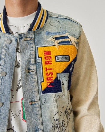 Hand Drawing Leather Sleeves Varsity Jacket