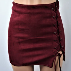 Invisible side seam zipper Lace up Mini Skirt