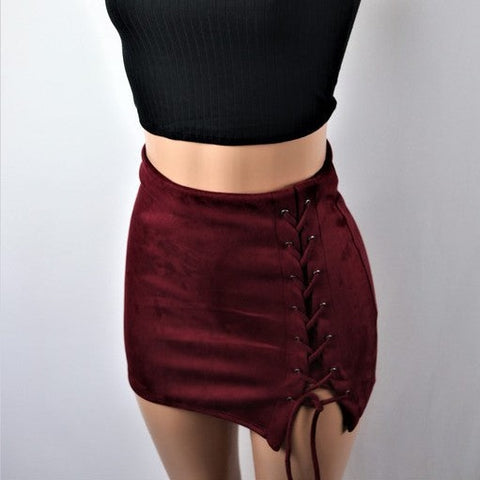Invisible side seam zipper Lace up Mini Skirt