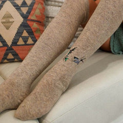 Hummingbird Wool Knee High Socks