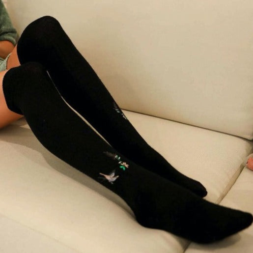 Hummingbird Wool Knee High Socks