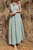 Decorative Button Ruffle Trim Smocked Maxi Dress