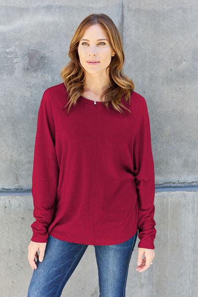 Double Take Full Size Round Neck Long Sleeve Shirt