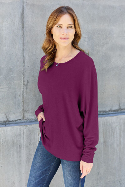 Double Take Full Size Round Neck Long Sleeve Shirt